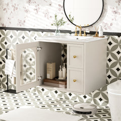 24" Bathroom Vanity Set Wall Mounted for Small Space, Bathroom Cabinet with Ceramic Sink, 2 Drawers and 1 Soft-Close Door