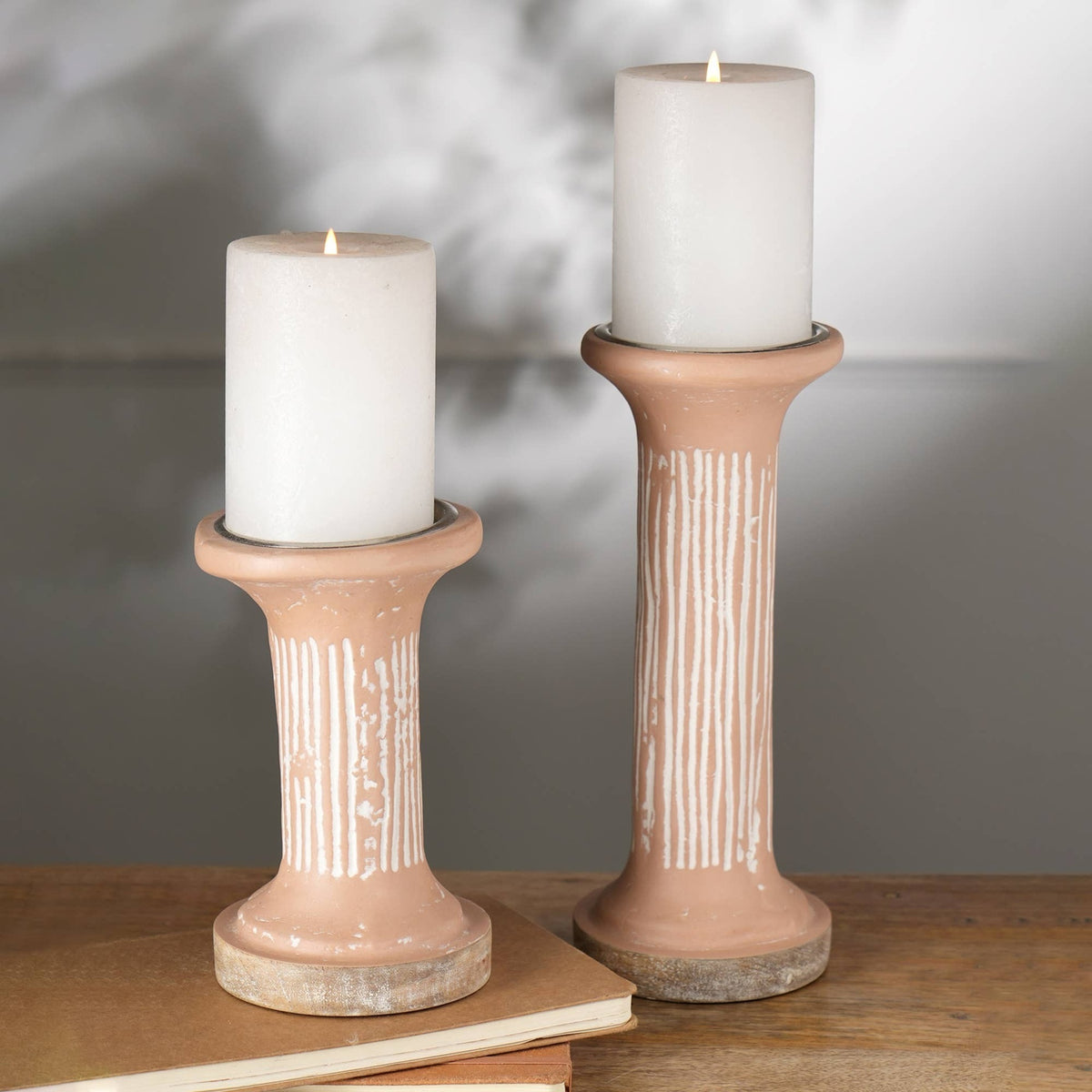Brown EcoMix Pillar Tall Candle Holder – Sustainable Candle Stand for Elegant Lighting-4X4X7"