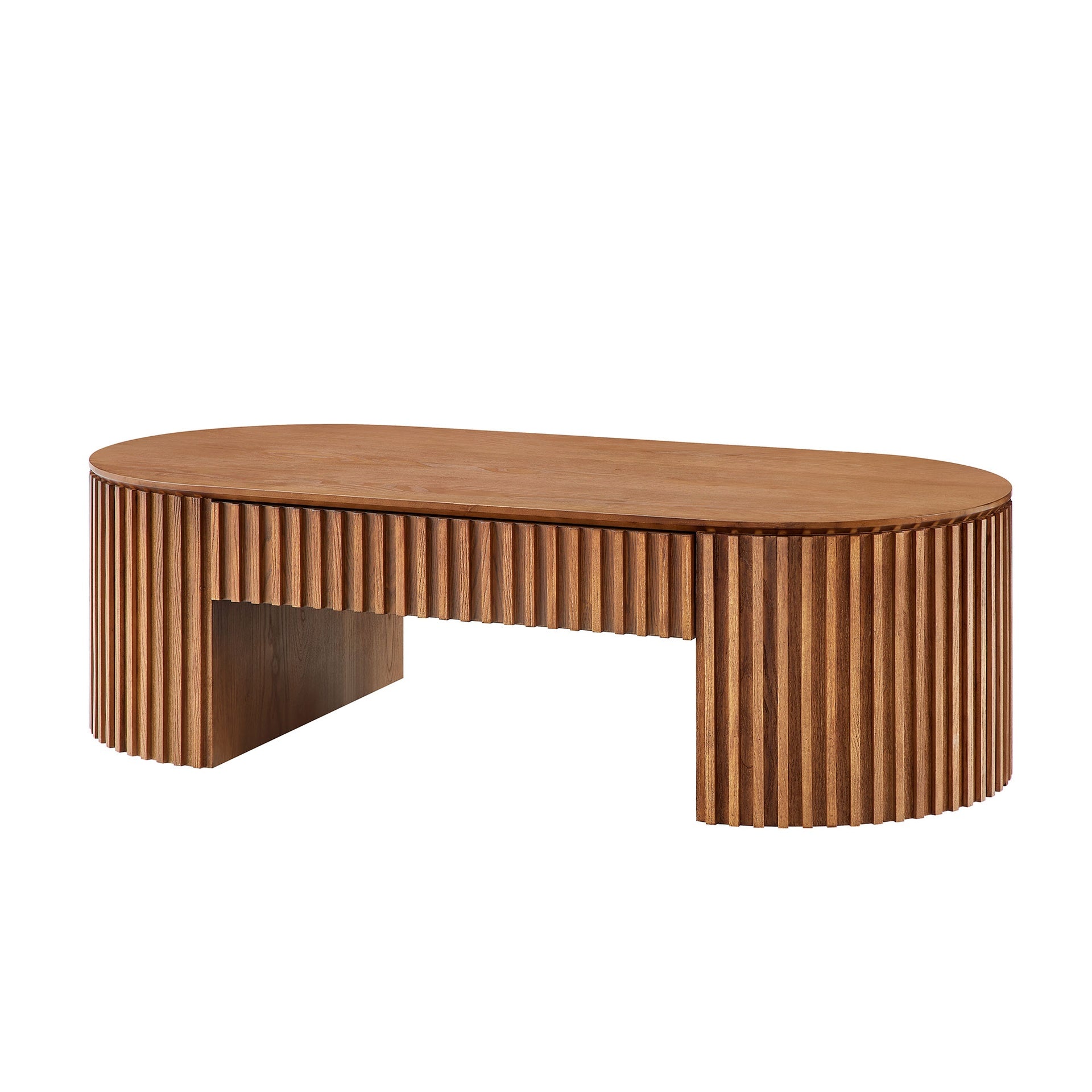 51.18'' Oval Wood Coffee Table With Drawer  Mid Century Modern Coffee Table Unique Coffee Table for Living Room Furniture, Tea Table Brown