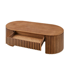 51.18'' Oval Wood Coffee Table With Drawer  Mid Century Modern Coffee Table Unique Coffee Table for Living Room Furniture, Tea Table Brown