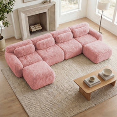 U-shaped Boneless Sofa,32D High Density Sponge Bottom,Anti-Slip Design,No Assembly Required Ergonomic Design,Free Combination Full-compression Vacuum Packaging,For Living Rooms,Chcolate,Pink