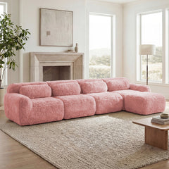 L-shaped Soft And Fluffy Plush Fabric,Modular Sectional Sofa Couches,32D High Density Sponge Bottom Anti-Slip Design,Free Combination Buckle Connection,No Assembly Required,For Living Rooms,Pink
