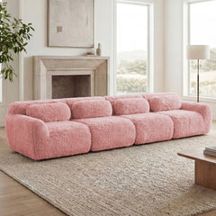 149'' Soft And Fluffy Plush Fabric,Boneless Sofa,32D High Density Sponge Ergonomic Design,Full-compression Vacuum Packaging,Free Combination Buckle Connection For Bedroom,Study,Home Theater,Pink