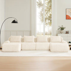 146" Modern U-Shaped Modular Sectional Sofa for Living Room,Flannelette Fabric,Oversized 4-Seater Couch,Deep Seat,Boneless sofa ,Movable Ottoman,Buckle connection,Anti-slip Design,No Assembly,Cream
