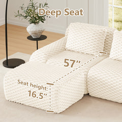 146" Modern U-Shaped Modular Sectional Sofa for Living Room,Flannelette Fabric,Oversized 4-Seater Couch,Deep Seat,Boneless sofa ,Movable Ottoman,Buckle connection,Anti-slip Design,No Assembly,Cream