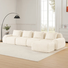 146" Modern L-Shaped Modular Sectional Sofa for Living Room,Flannelette Fabric,Oversized 4-Seater Couch,Deep Seat,Boneless sofa ,Movable Ottoman,Buckle connection,Anti-slip Design,No Assembly,Cream