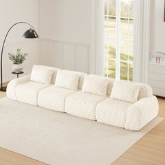 146" Modern Modular Sectional Sofa for Living Room,Flannelette Fabric,Oversized 4-Seater Couch,Deep Seat,Boneless sofa,Buckle connection,Anti-slip Design,No Assembly,Cream