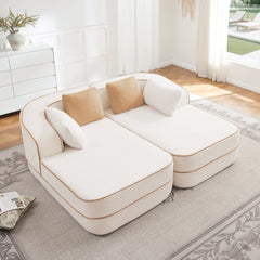 77.2" Teddy Fabric No Assembly  32D High Density sponge Boneless Sofa,Fluffy Comfy Couch with double Chaises,Sleeper sofa,Contrast color design,Symmetrical aesthetics,for Living Room,White