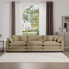Mid-Century Modern Sectional Sofa 3-Seater Sectional Sofa with 2 Arm Pillows and 3 Pillows, Living Room Sectional Tan Corduroy Fabric