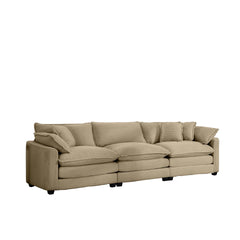 Mid-Century Modern Sectional Sofa 3-Seater Sectional Sofa with 2 Arm Pillows and 3 Pillows, Living Room Sectional Tan Corduroy Fabric