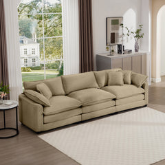 Mid-Century Modern Sectional Sofa 3-Seater Sectional Sofa with 2 Arm Pillows and 3 Pillows, Living Room Sectional Tan Corduroy Fabric