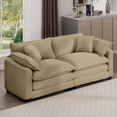 Modern Fabric Living Room Sofa with 4 Pillows Upholstered Large Deep Seating Loveseat, Tan Corduroy