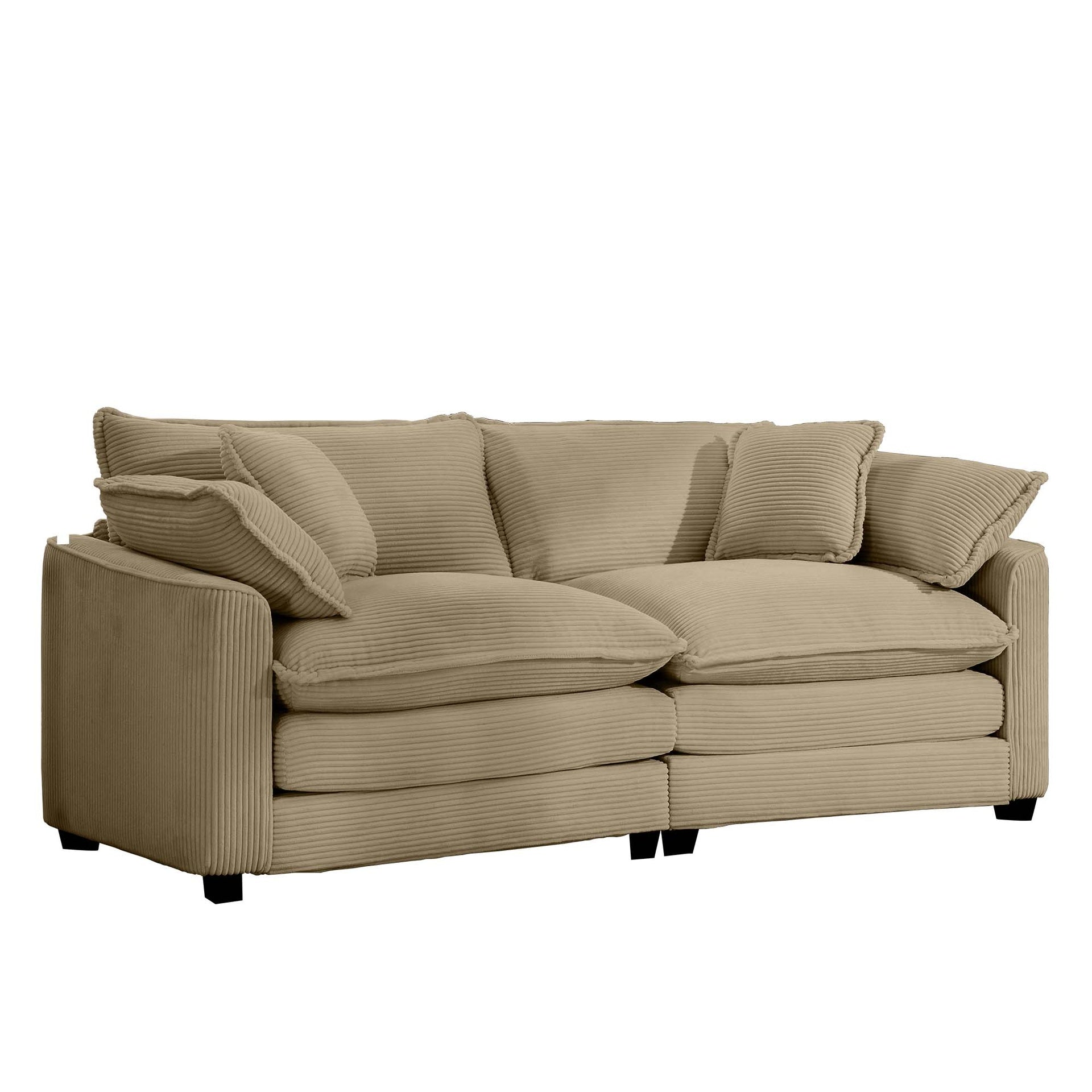 Modern Fabric Living Room Sofa with 4 Pillows Upholstered Large Deep Seating Loveseat, Tan Corduroy