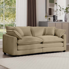 Modern Fabric Living Room Sofa with 4 Pillows Upholstered Large Deep Seating Loveseat, Tan Corduroy