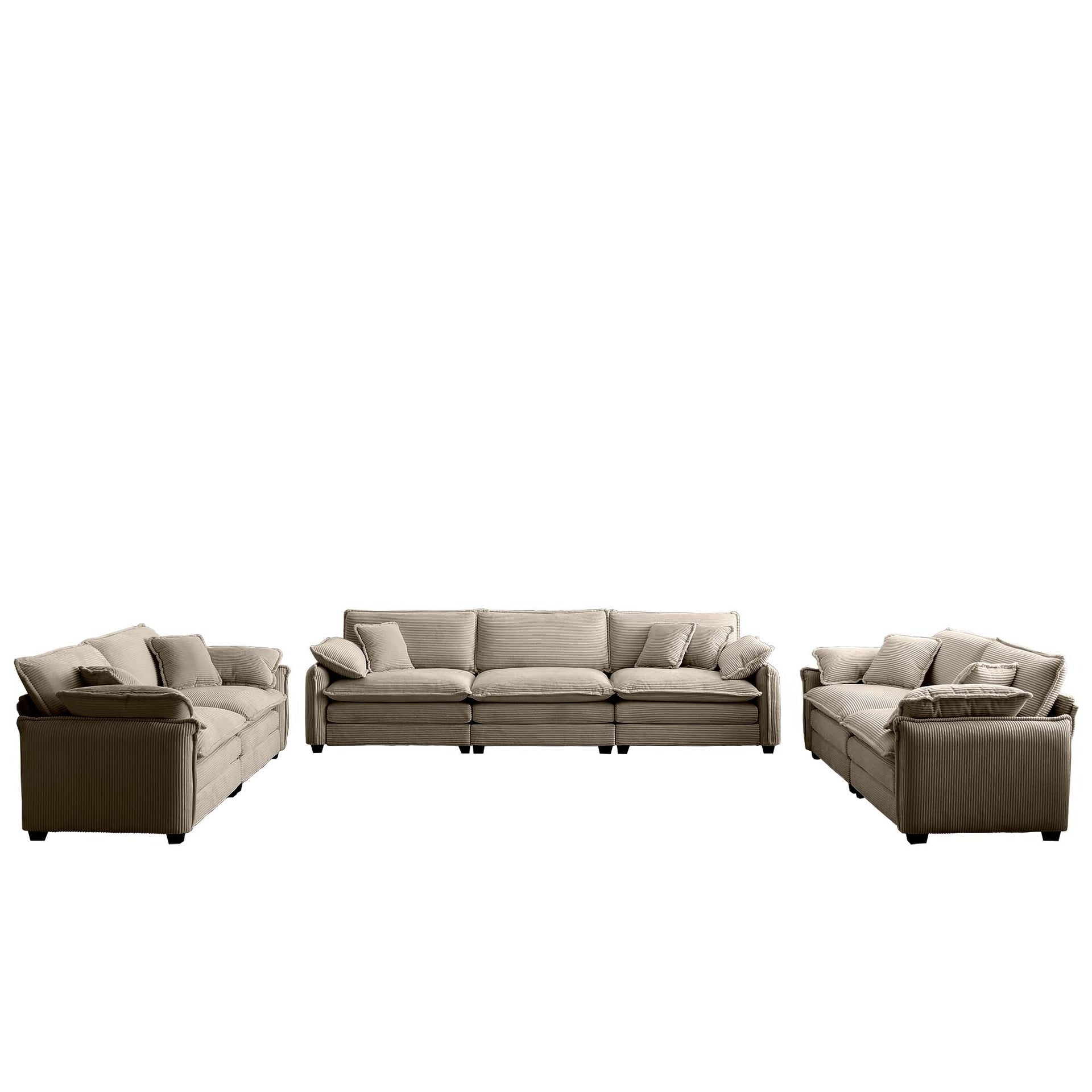 Modern Living Room Sofa 3 Pieces Set, Two 2-Seater Sofas and One 3-Seater Sofas, Upholstery Large Deep Seat Sofa with sofat Cushion and Pillowss,Tan Corduroy