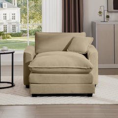 Comfortable Single Chair Deep Seat Sofa With Footstool With One Pillow, Suitable for Living Room and Bedroom, Club Multiple Occasions, Tan Corduroy Fabric