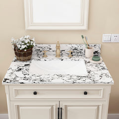31"x22" Bathroom Vanity Top, with Undermount Ceramic Sink and Backsplash, artificial marble Bathroom Vanity Top with 3 Faucet Holes, New Carrara white and black( only Bathroom Vanity Top )
