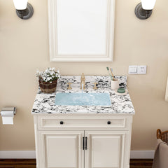 31"x22" Bathroom Vanity Top, with Undermount Ceramic Sink and Backsplash, artificial marble Bathroom Vanity Top with 3 Faucet Holes, New Carrara white and black( only Bathroom Vanity Top )