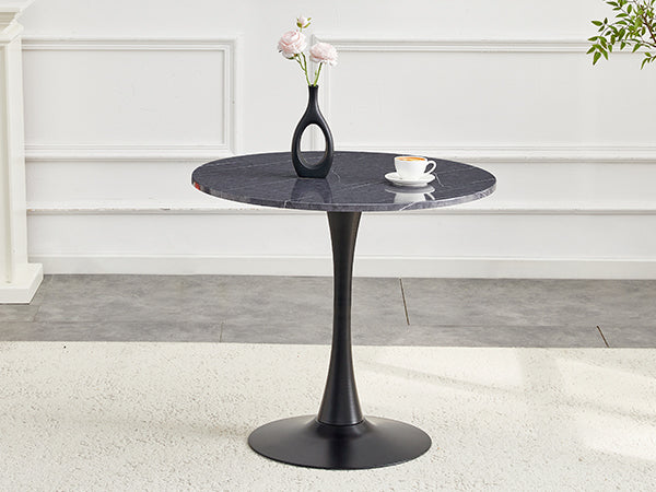 Round Dining Table, 31.5" Circle Tulip Table with Thickened Tabletop & Metal Pedestal, Mid Century Modern Bistro Table for Kitchen, Small Places, Living Room, Cafe (Faux Marble)
