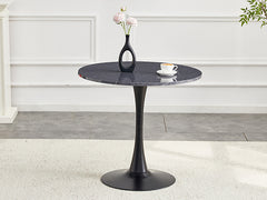 Round Dining Table, 31.5" Circle Tulip Table with Thickened Tabletop & Metal Pedestal, Mid Century Modern Bistro Table for Kitchen, Small Places, Living Room, Cafe (Faux Marble)