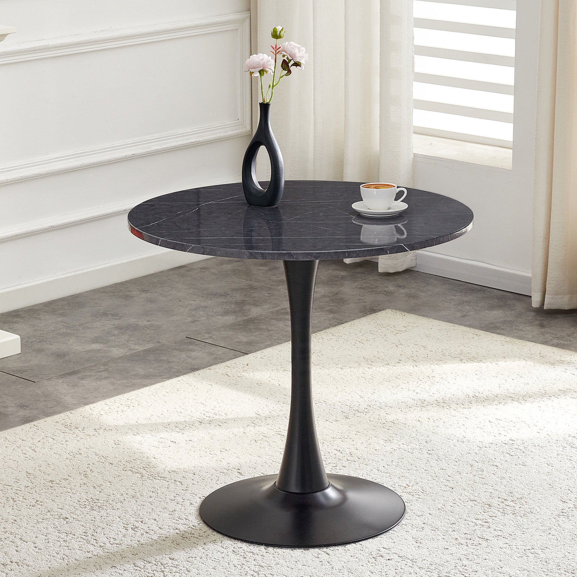 Round Dining Table, 31.5" Circle Tulip Table with Thickened Tabletop & Metal Pedestal, Mid Century Modern Bistro Table for Kitchen, Small Places, Living Room, Cafe (Faux Marble)