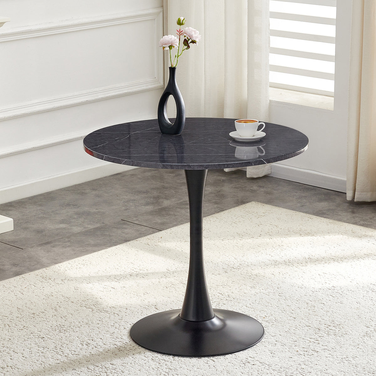 Round Dining Table, 31.5" Circle Tulip Table with Thickened Tabletop & Metal Pedestal, Mid Century Modern Bistro Table for Kitchen, Small Places, Living Room, Cafe (Faux Marble)