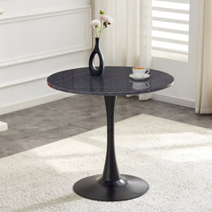 Round Dining Table, 31.5" Circle Tulip Table with Thickened Tabletop & Metal Pedestal, Mid Century Modern Bistro Table for Kitchen, Small Places, Living Room, Cafe (Faux Marble)