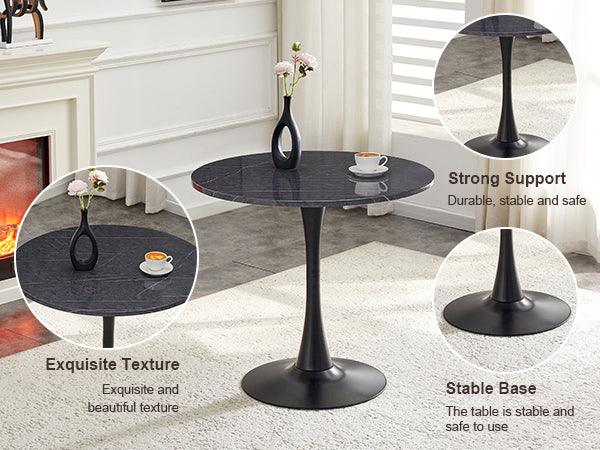 Round Dining Table, 31.5" Circle Tulip Table with Thickened Tabletop & Metal Pedestal, Mid Century Modern Bistro Table for Kitchen, Small Places, Living Room, Cafe (Faux Marble)