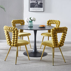 yellow and gold Modern chair(set of 4 ) with iron tube legs, soft cushions and comfortable backrest, suitable for dining room, living room, cafe,hairball back