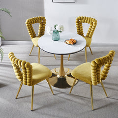 yellow and gold Modern chair(set of 4 ) with iron tube legs, soft cushions and comfortable backrest, suitable for dining room, living room, cafe,hairball back