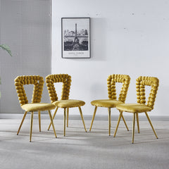 yellow and gold Modern chair(set of 4 ) with iron tube legs, soft cushions and comfortable backrest, suitable for dining room, living room, cafe,hairball back