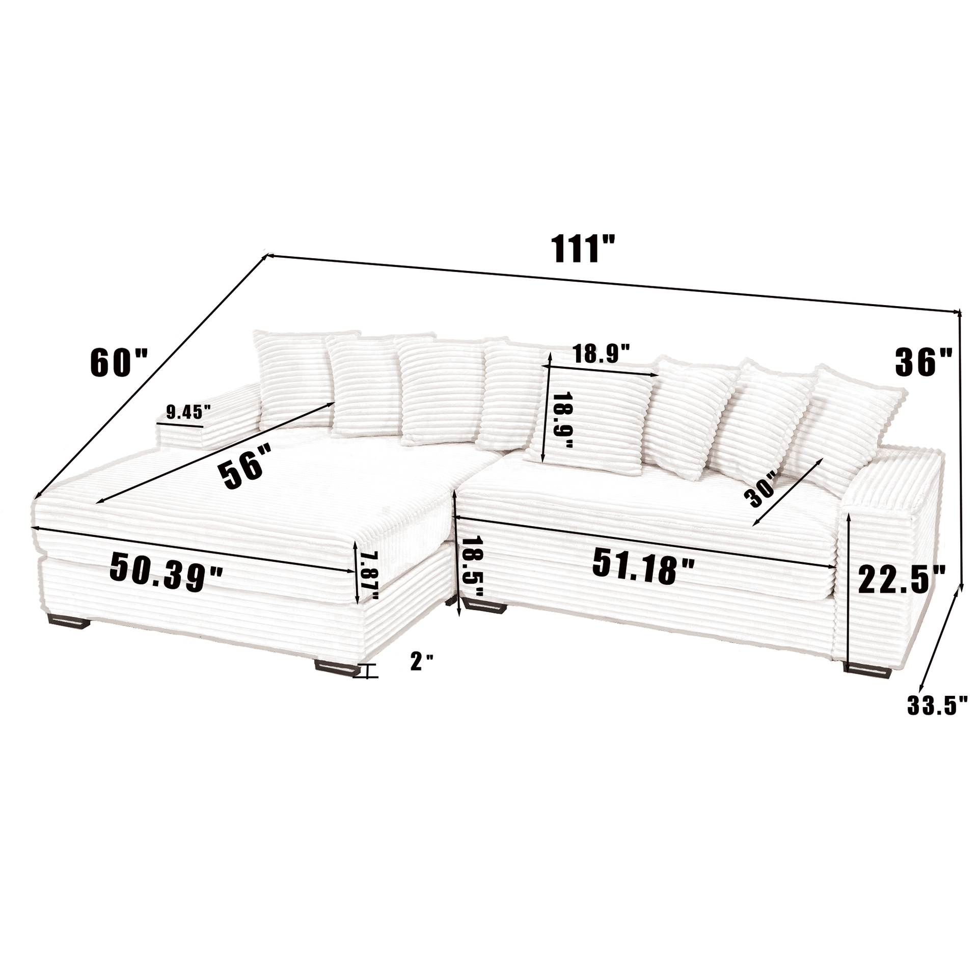 [NEW ARRIVED] [VIDEO PROVIDED] Oversized Two-Piece Couches, L Shaped Sofa, Corduroy, Left Chaise Daybed,with Armrests,Eight Throw Pillows,Corner Sofa,Easy To Assemble, Green