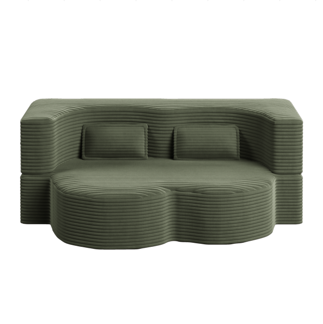Modern Floor Sofa with 2 Pillows,Convertible Plush Corduroy Foam-Filled Sleeper Sofa Bed,15" Full Size Folding Mattress for Living Room,Guest Bed,no assembly required,Green