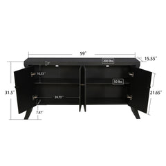 Refined Industrial 4-Door Credenza with Wooden Arc Legs & Bronze Clasps – Advanced Storage Design, Solid Craftsmanship, Black