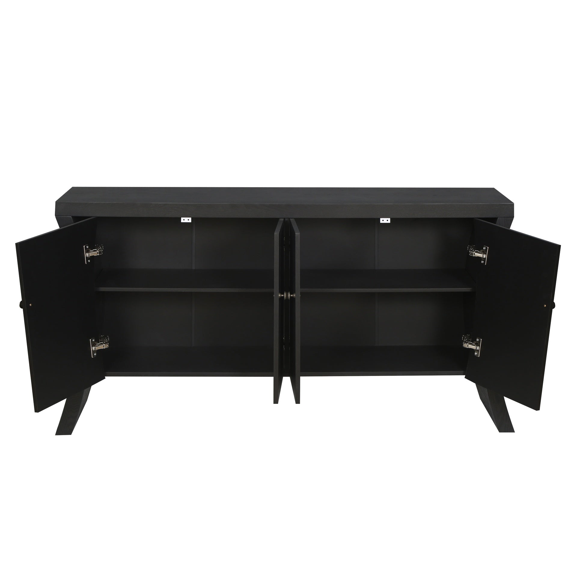 Refined Industrial 4-Door Credenza with Wooden Arc Legs & Bronze Clasps – Advanced Storage Design, Solid Craftsmanship, Black