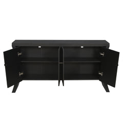 Refined Industrial 4-Door Credenza with Wooden Arc Legs & Bronze Clasps – Advanced Storage Design, Solid Craftsmanship, Black