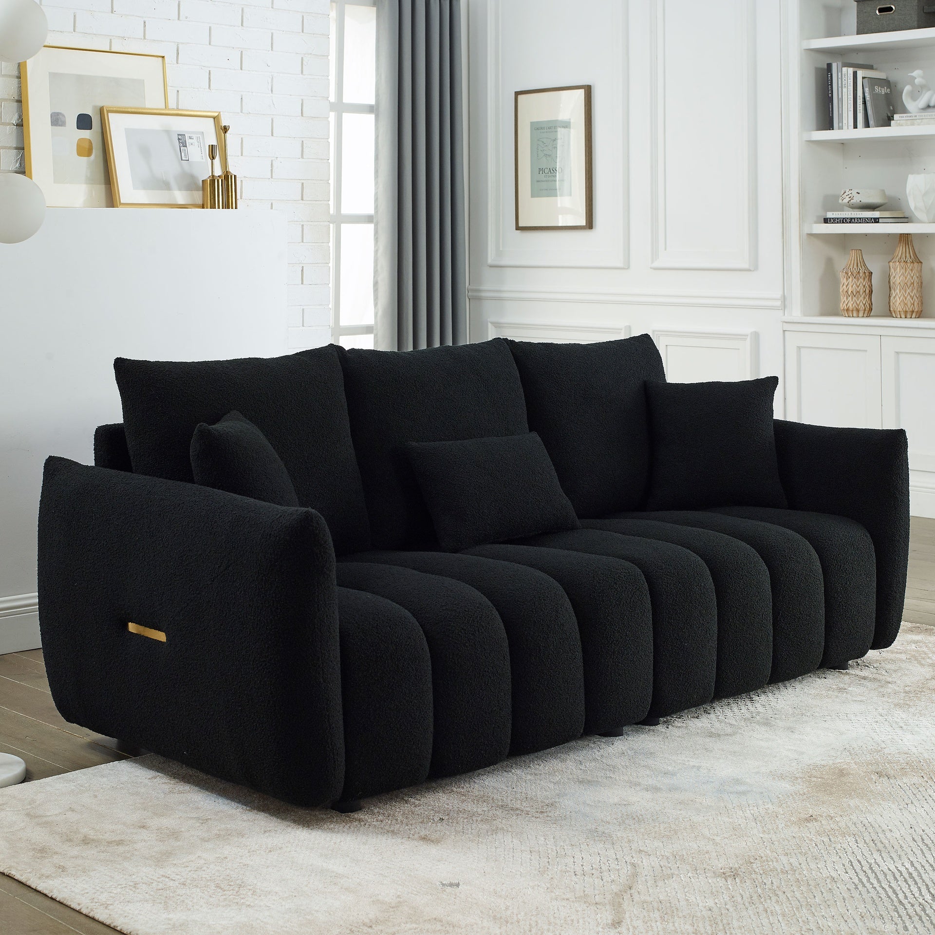MH 79.5" Premium Teddy fabric Sofa with 3 Back Pillows and 3 back Cushions Solid Wood Frame 3-Seater Sofa, Oversized Upholstered Chair for Living Room, Bedroom, Apartment and Office