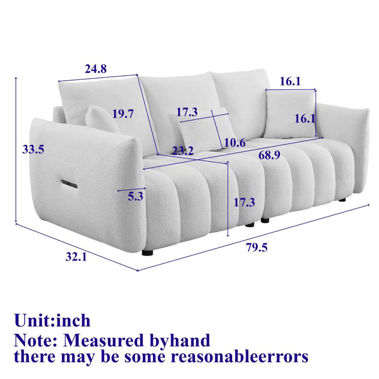 MH 79.5" Premium Teddy fabric Sofa with 3 Back Pillows and 3 back Cushions Solid Wood Frame 3-Seater Sofa, Oversized Upholstered Chair for Living Room, Bedroom, Apartment and Office