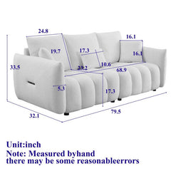 MH 79.5" Premium Teddy fabric Sofa with 3 Back Pillows and 3 back Cushions Solid Wood Frame 3-Seater Sofa, Oversized Upholstered Chair for Living Room, Bedroom, Apartment and Office