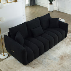 MH 79.5" Premium Teddy fabric Sofa with 3 Back Pillows and 3 back Cushions Solid Wood Frame 3-Seater Sofa, Oversized Upholstered Chair for Living Room, Bedroom, Apartment and Office