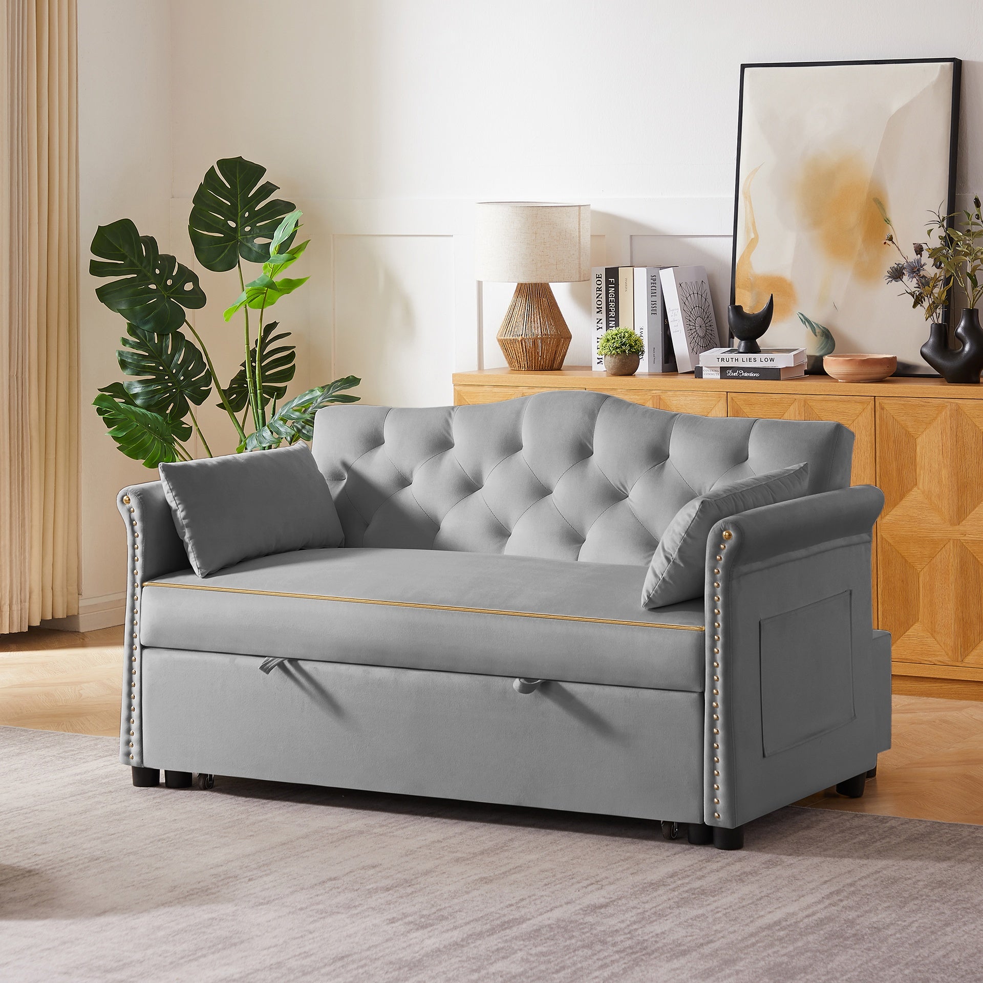 Grey Velvet Sleeper Sofa Bed