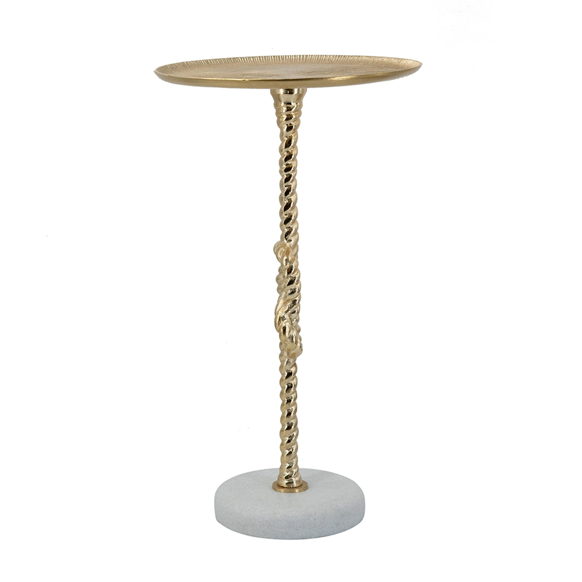 13.8x13.8x24" Gold Side Table With Rope Knot Design And White Marble Base
