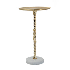 13.8x13.8x24" Gold Side Table With Rope Knot Design And White Marble Base