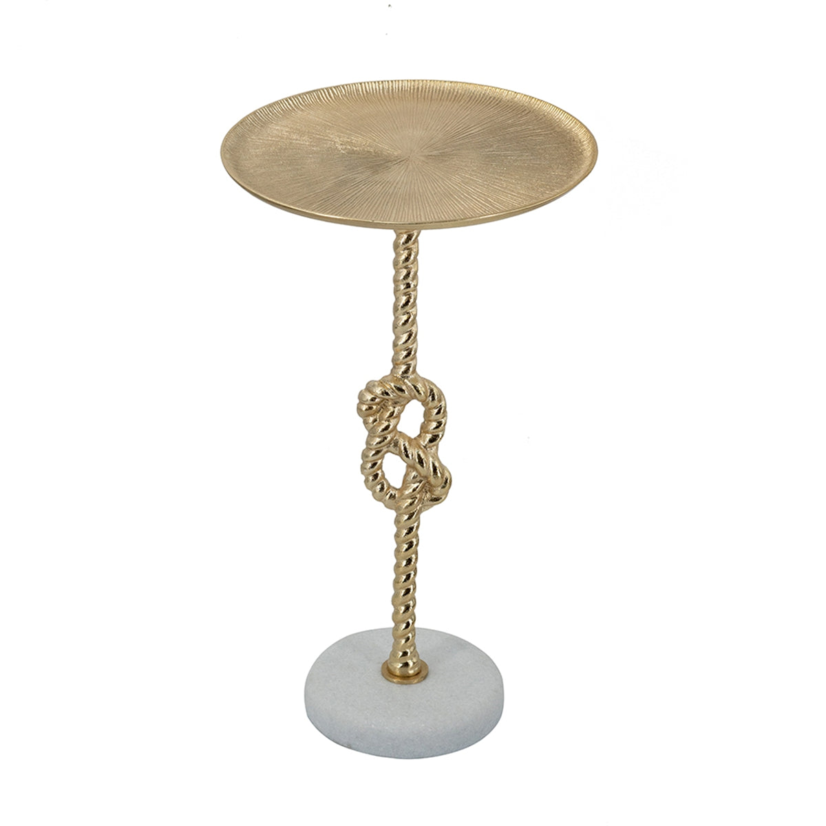 13.8x13.8x24" Gold Side Table With Rope Knot Design And White Marble Base