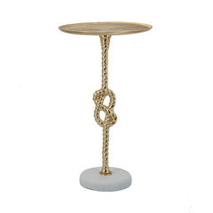 13.8x13.8x24" Gold Side Table With Rope Knot Design And White Marble Base