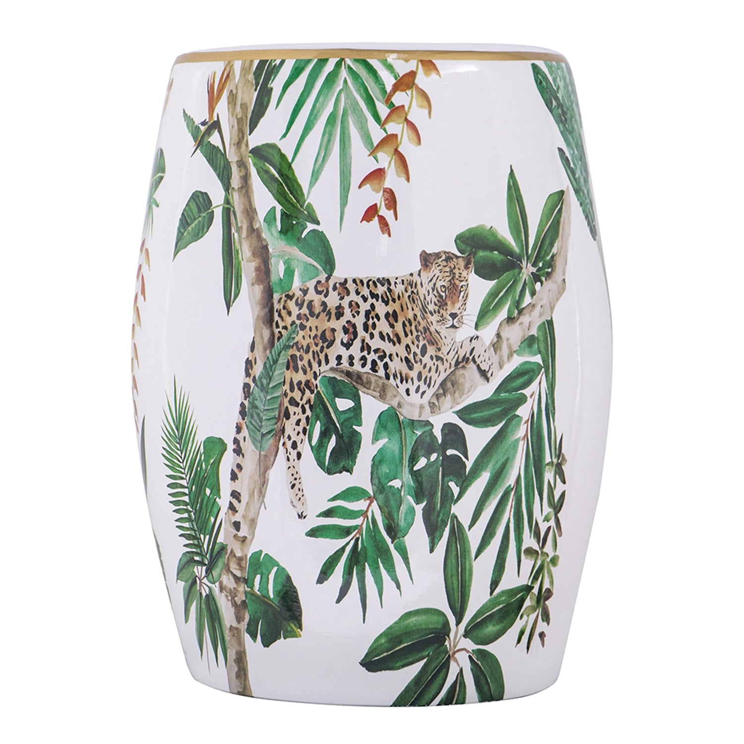 13x13x18" Ceramic Garden Stool, Jungle-themed Accent Side Table