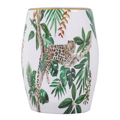 13x13x18" Ceramic Garden Stool, Jungle-themed Accent Side Table