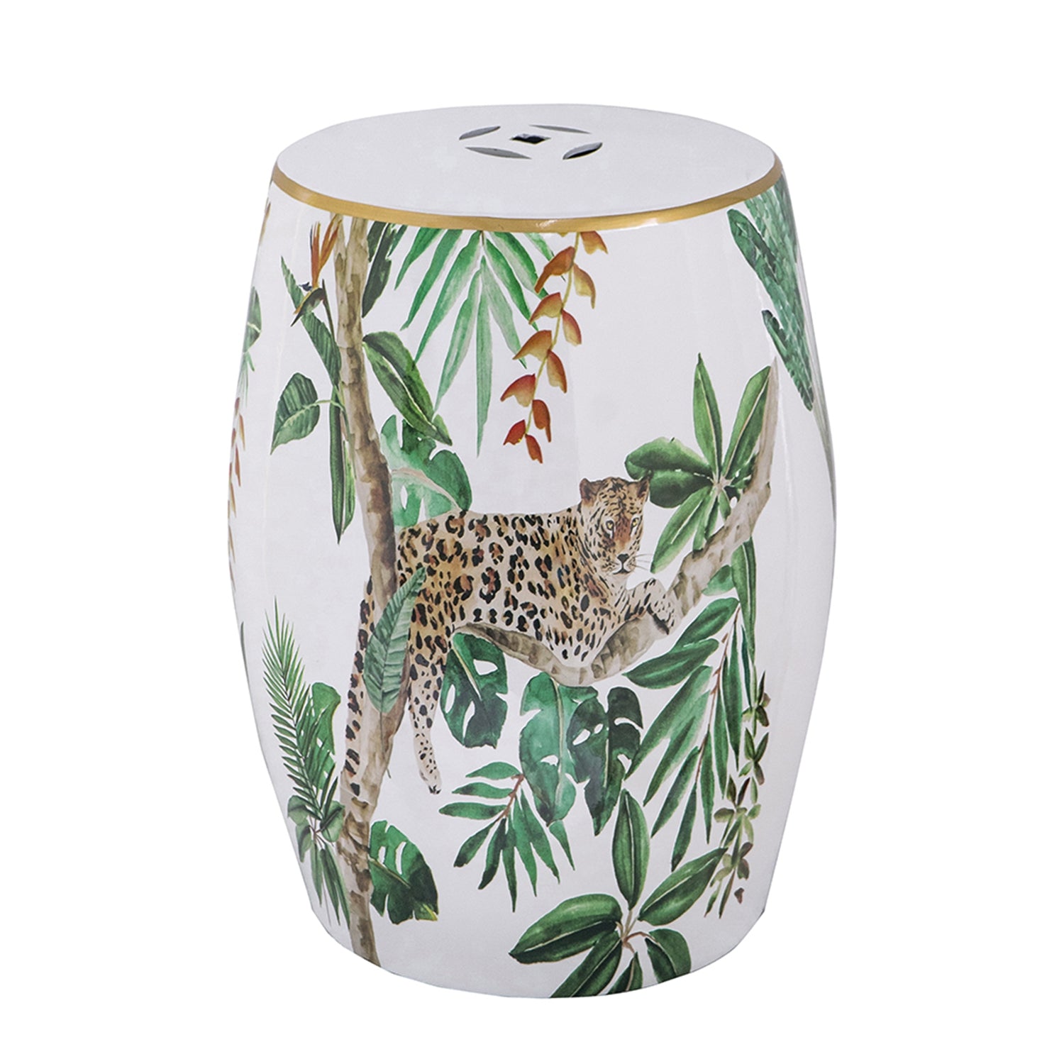13x13x18" Ceramic Garden Stool, Jungle-themed Accent Side Table