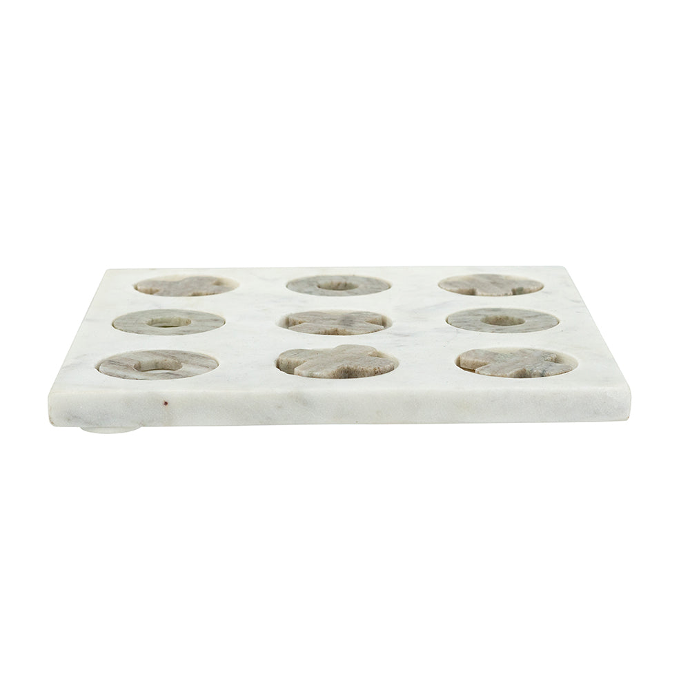 9x9" White Marble Tic-Tac-Toe Set With Natural Gray Pieces
