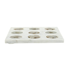 9x9" White Marble Tic-Tac-Toe Set With Natural Gray Pieces